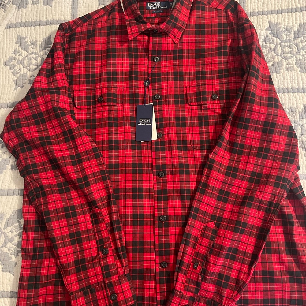 Ralph Lauren Red and Black Checkered Men's Shirt